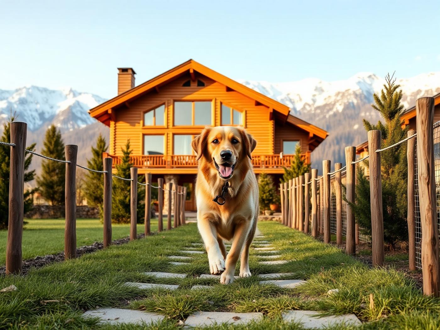 Golden retriever in a fenced pet-friendly resort garden near Chandigarh